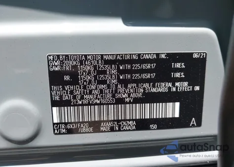 2021 Toyota Rav4 Xle from USA, damaged, VIN 2T3W1RFV5MW160553